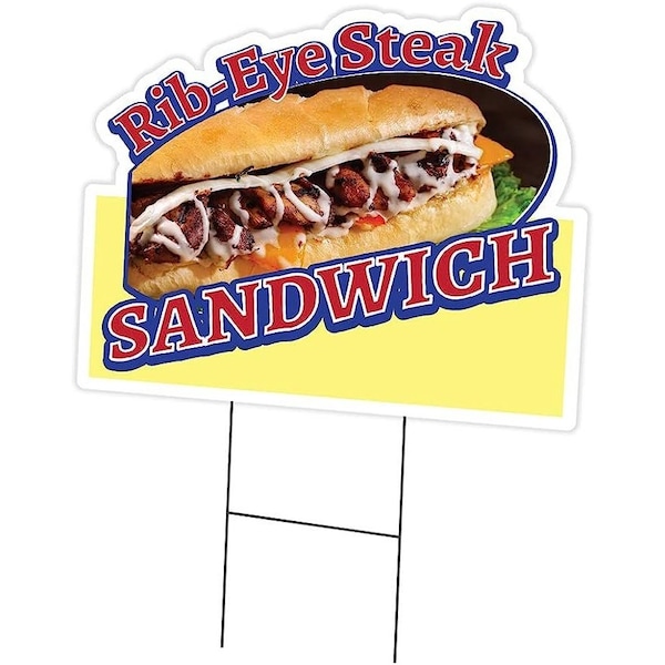 Signmission Rib-Eye Steak Sandwich Die Cut Yard & Stake plastic window, 2436-Rib-Eye Steak Sandwich C-DC-2436-DS-Rib-Eye Steak Sandwich19 - main